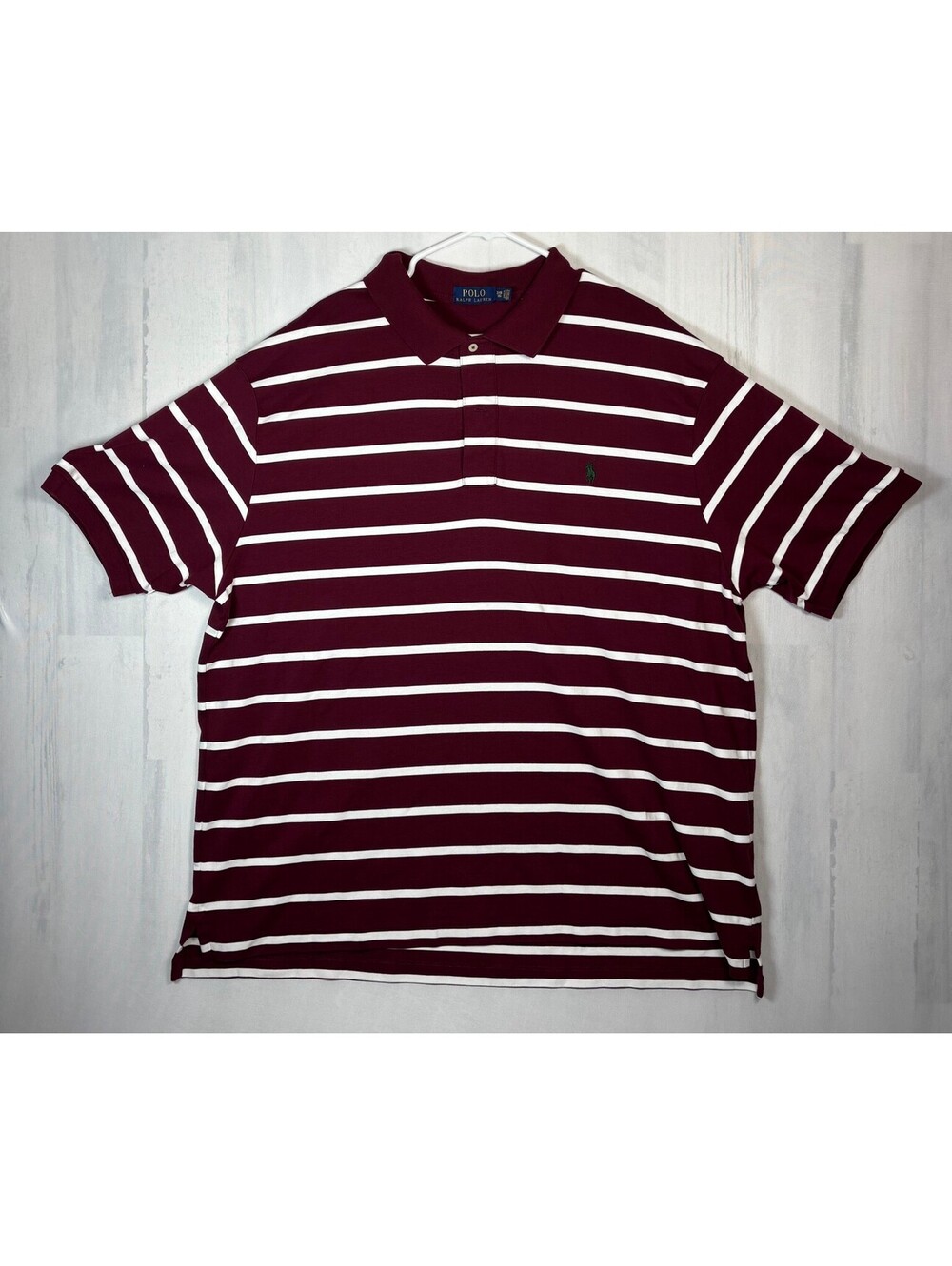Polo Ralph Lauren Men’s 3XB Big Burgundy White Striped Polo Shirt Green Pony